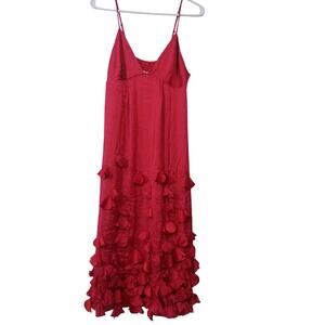 Rebecca Taylor Red Silk Satin Date Night Dress Floral Petals Details